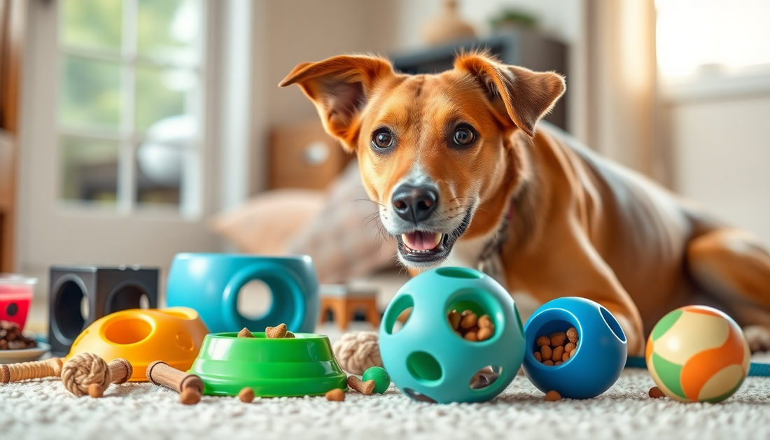 Hond speelt met een voedselpuzzel voor mentale stimulatie